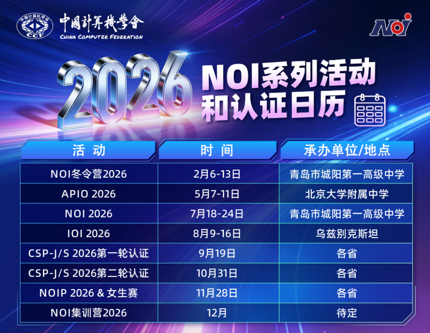 NOI官方赛事时间表